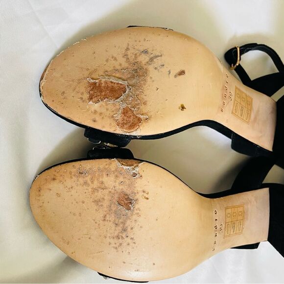 SANDRO PARIS Black Suede Sandals Gina Block Heels Studded Size 39 US 8.5 - Picture 3 of 11